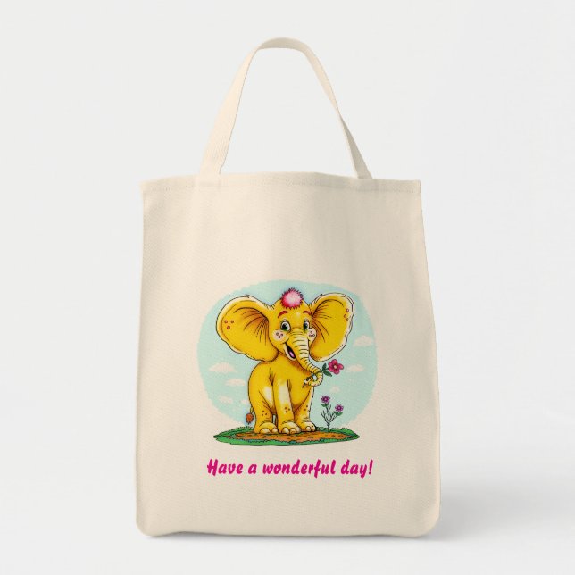 Bolsa de mão de elefante fofa – “Tenha um dia mara (Frente)