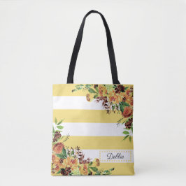 Bolsa de mão de Flores Amarelas Bonitas e Listras