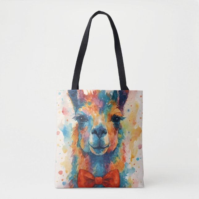 Bolsa de mão de Llama em Aquarela Colorida (Frente)