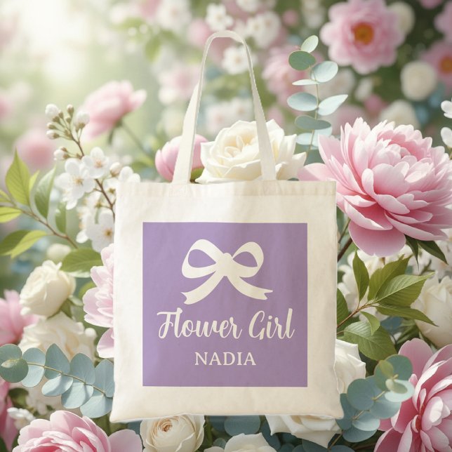 Bolsa de mão de menina de flor lavanda roxa para c (flower girl tote bag)