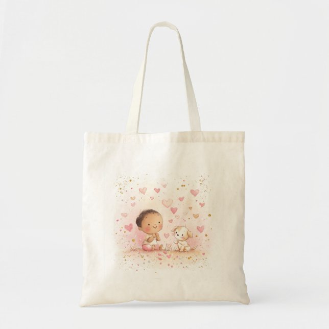 Bolsa de mão de São Valentim de Bebê Fofo & Cachor (Frente)