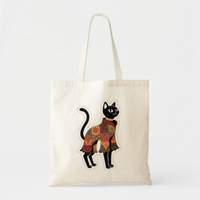 Bolsa de mão em arte popular com gato preto em pat (Frente)