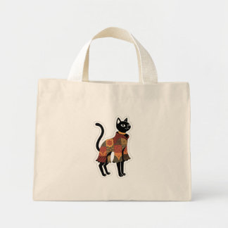 Bolsa de mão em arte popular com gato preto em pat