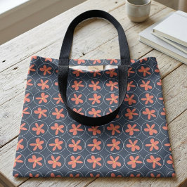 Bolsa de mão em azulejo floral Navy e Coral retrô