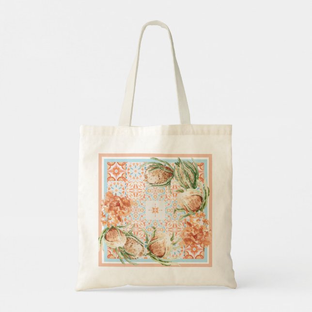 Bolsa de mão em tela com azulejos florais marroqui (Verso)