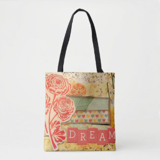 Bolsa de mão em tela com colagem floral Dream