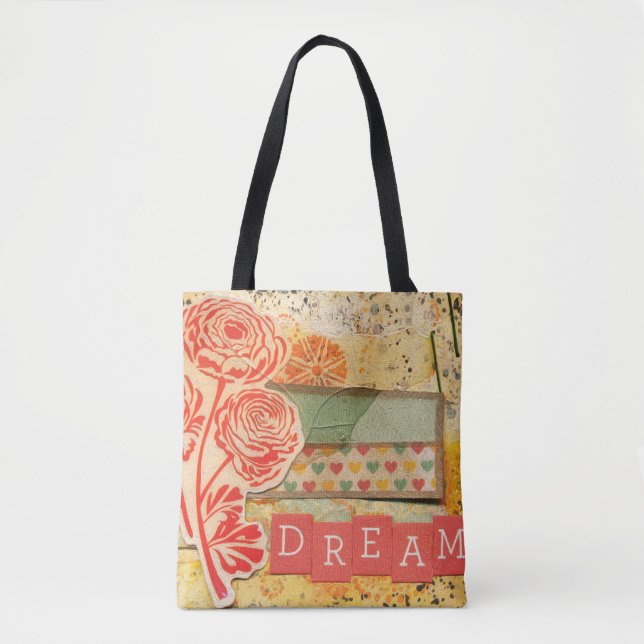 Bolsa de mão em tela com colagem floral Dream (Frente)