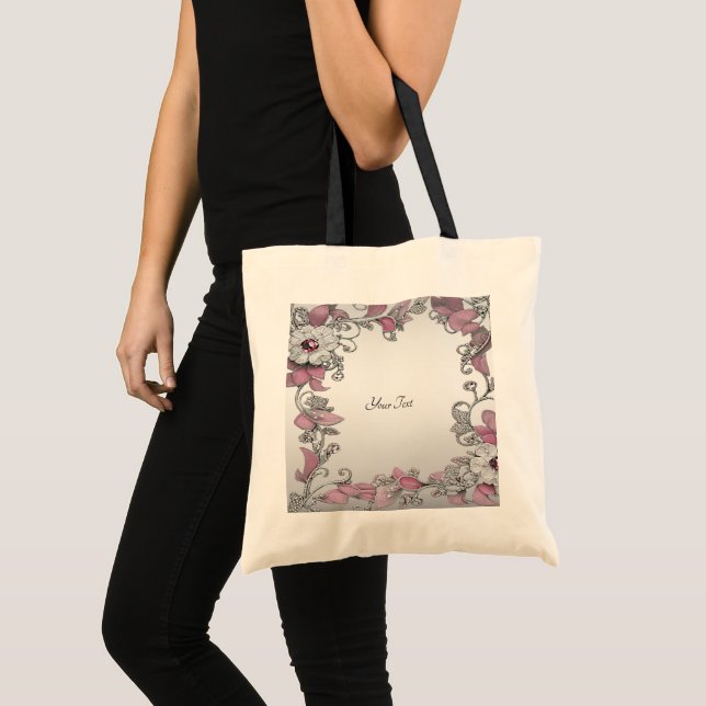 Bolsa de mão floral branca prateada rosa (Frente (produto))