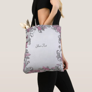 Bolsa de mão floral branca prateada rosa