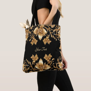 Bolsa de mão floral dourada