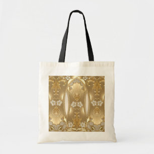 Bolsa de mão floral ornamentada dourada
