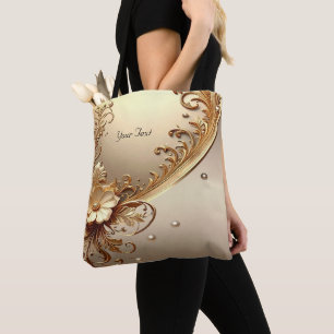Bolsa de mão floral ornamentada dourada