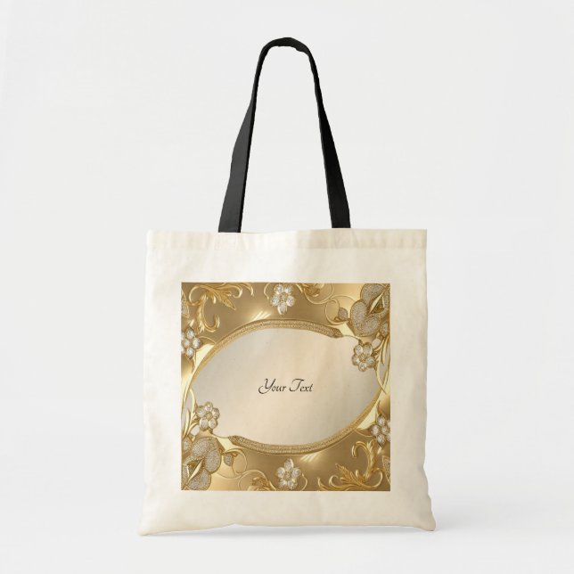 Bolsa de mão floral ornamentada dourada (Frente)