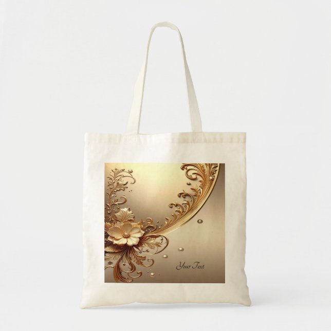 Bolsa de mão floral ornamentada dourada (Frente)
