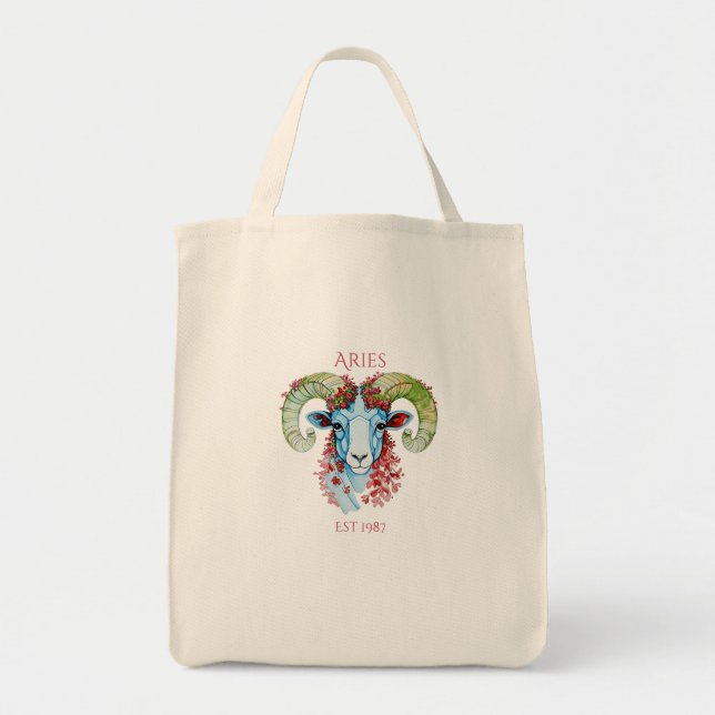 Bolsa de mão floral personalizada com o ano de Ári (Frente)
