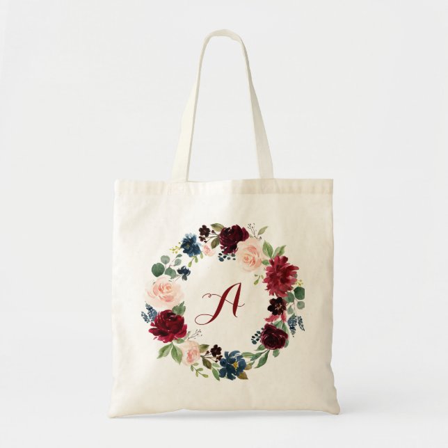 Bolsa de mão floral personalizada em Borgonha para (Frente)