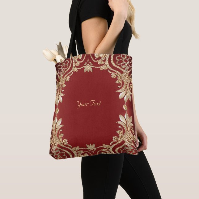 Bolsa de mão floral vermelha dourada moderna (Close Up)