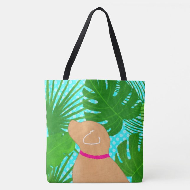 Bolsa de mão Ilha Tropical Verde Cachorro Amarelo (Frente)