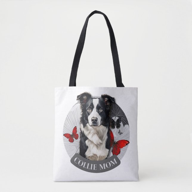 Bolsa de mão Mãe Border Collie - Borboleta Vermelh (Frente)