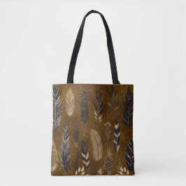 Bolsa de mão marrom com estampa de penas