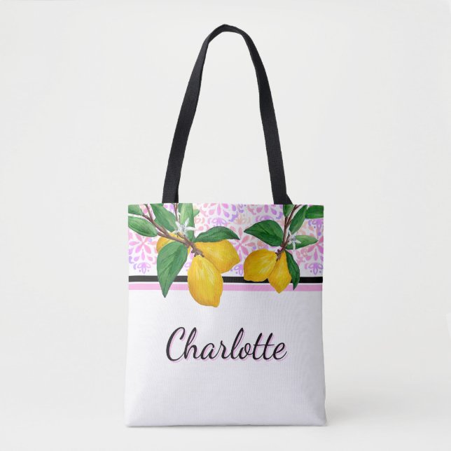 Bolsa de mão personalizada com limão Amalfi rosa (Frente)