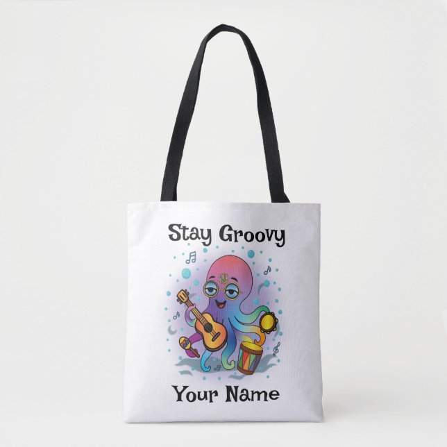 Bolsa de mão personalizada | Polvo retrô | Nome e  (Frente)