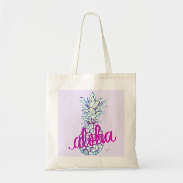 Bolsa de mão roxa Aloha Abacaxi (Frente)