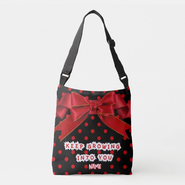 Bolsa de mão vermelha com bolinhas e laço personal (Frente)