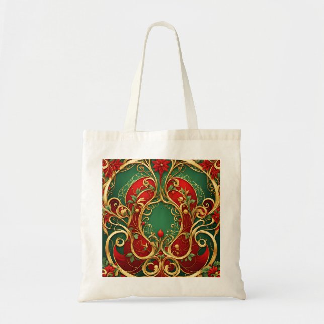 Bolsa de mão vermelha verde floral de Natal (Frente)