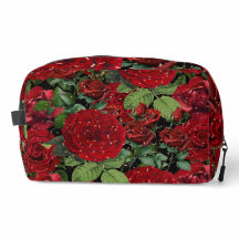 Bolsa de Maquiagem com Padrão Floral de Rosas Verm