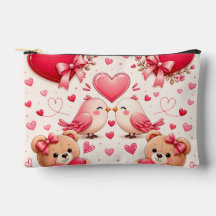 Bolsa de Maquiagem Corações e Pássaros Rosa Românt