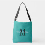 Bolsa de massa de monograma personalizada azul tur<br><div class="desc">Saco de corpo do monograma azul-azul-turquesa/para homens e mulheres. Na moda monograma de design com tipografia de script para nome personalizado. Adicione sua própria carta inicial personalizada. Bolsas legal para empresas, empresas, livros escolares, material de escritório, acessórios desportivos, etc. Excelentes para estudantes, professores, enfermeiros, colaboradores, jovens, adolescentes, filha, filho, mãe,...</div>