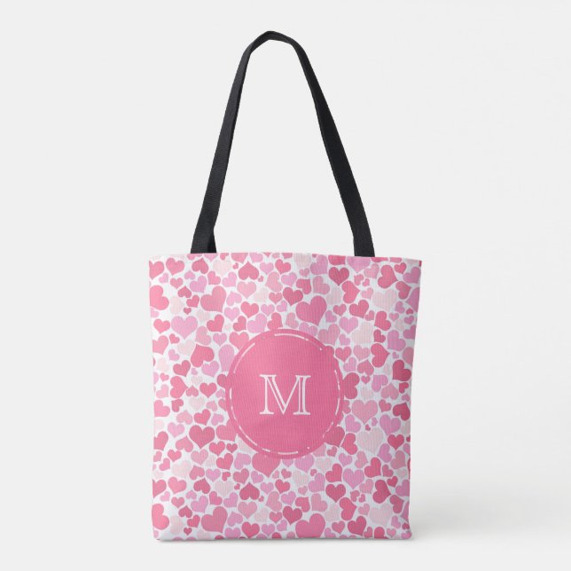 Bolsa de Monograma de Padrão de Coração Rosa (Verso)