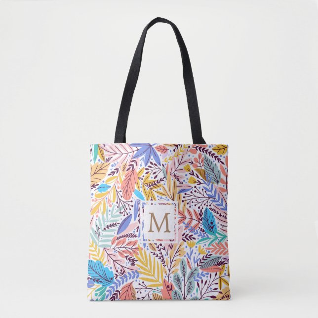 Bolsa de Monograma Tropical Floral amarela e laran (Frente)