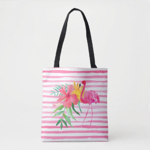 Bolsa de praia de Flores Tropicais Rosa Flamingo