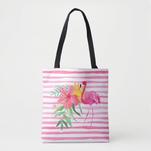 Bolsa de praia de Flores Tropicais Rosa Flamingo (Frente)