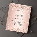 Bolsa de rosa de ouro de aniversário de orçamento<br><div class="desc">Para uma elegante festa de aniversário 50th (ou qualquer idade). Um fundo de gradiente rosa ouro. Decorado com rosa dourado faux glitter dust Personalize e adicione um nome e detalhes da festa. O nome é escrito com um script de estilo manuscrito</div>