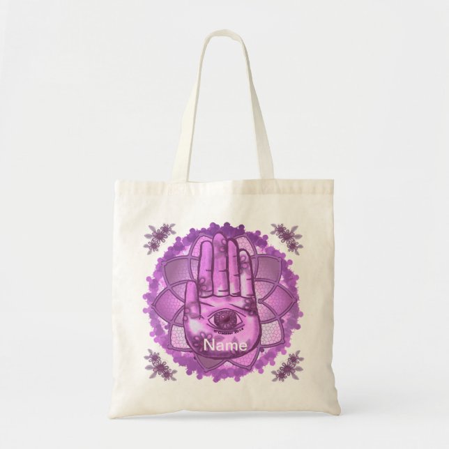 Bolsa de toques de Lotus Rosa-Rosa-Mão de Hamsa (Frente)