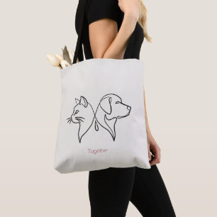 Bolsa de Tote de Linha de Arte de Gato e Cachorro