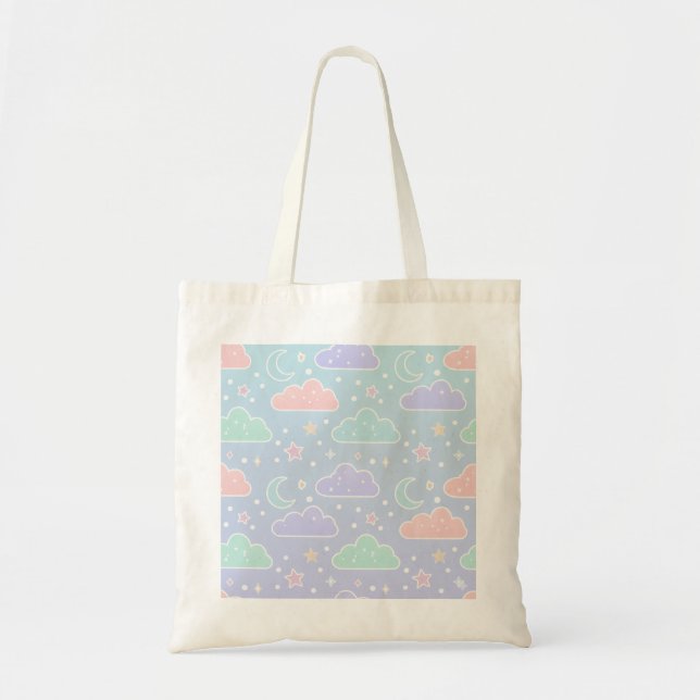 Bolsa de Tote de Lona com Nuvens Pastel Estéticas (Frente)
