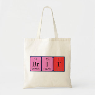Bolsa de tote do nome da mesa periódica Brit