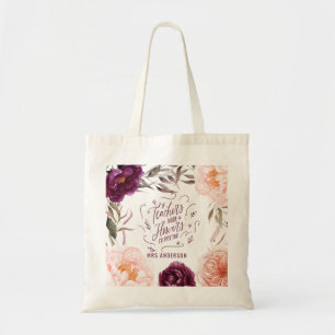 bolsa de tote floral elegante, cor-de-rosa púrpura