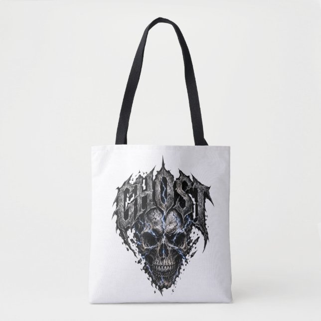 Bolsa de tote gráfico gótico de crânio fantasma (Frente)