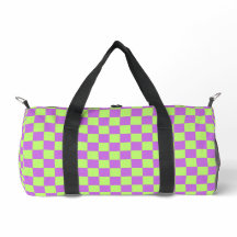 Bolsa de viagem com estampa xadrez roxa e verde-li