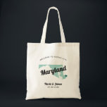 Bolsa do Mapa do Estado de Maryland de Boas-vindas<br><div class="desc">Saco de presentes de boas-vindas para convidados fora da cidade para o seu casamento, com a imagem de Maryland. Você pode editar as cores de qualquer parte desta design, assim como mover o coração para o local do seu casamento. Para alterar as cores, clique em personalizar e, em seguida, "editar...</div>