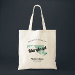 Bolsa do Mapa do Estado de Maryland de Boas-vindas<br><div class="desc">Saco de presentes de boas-vindas para convidados fora da cidade para o seu casamento, com a imagem de Maryland. Você pode editar as cores de qualquer parte desta design, assim como mover o coração para o local do seu casamento. Para alterar as cores, clique em personalizar e, em seguida, "editar...</div>