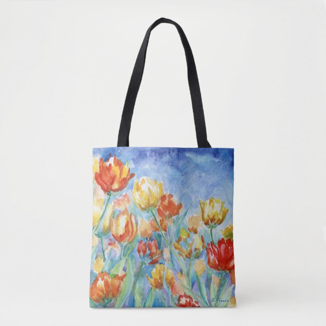 Bolsa do ombro das Tulipas Amarelas e Vermelhas (Frente)