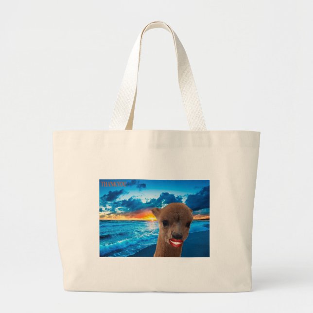 bolsa jumbo de alpaca na praia, obrigado (Frente)
