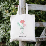 Bolsa personalizado | Jardim Botânico<br><div class="desc">Bonito saco de tota com flores e folhas cor-de-rosa, pêssego e menta, aninhadas num frasco de maçã doce. Coordena-se com os outros itens e acessórios do nosso chá de panela de jarro mason. Personalize com um nome, data de chá de panela ou qualquer texto de sua escolha. Chá de panela...</div>