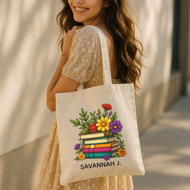 Bolsa personalizado para pavimentos de Livros, Bag (personalized floral book bag, custom book tote, librarian gift, book lover gift, favorite shelf bag,)